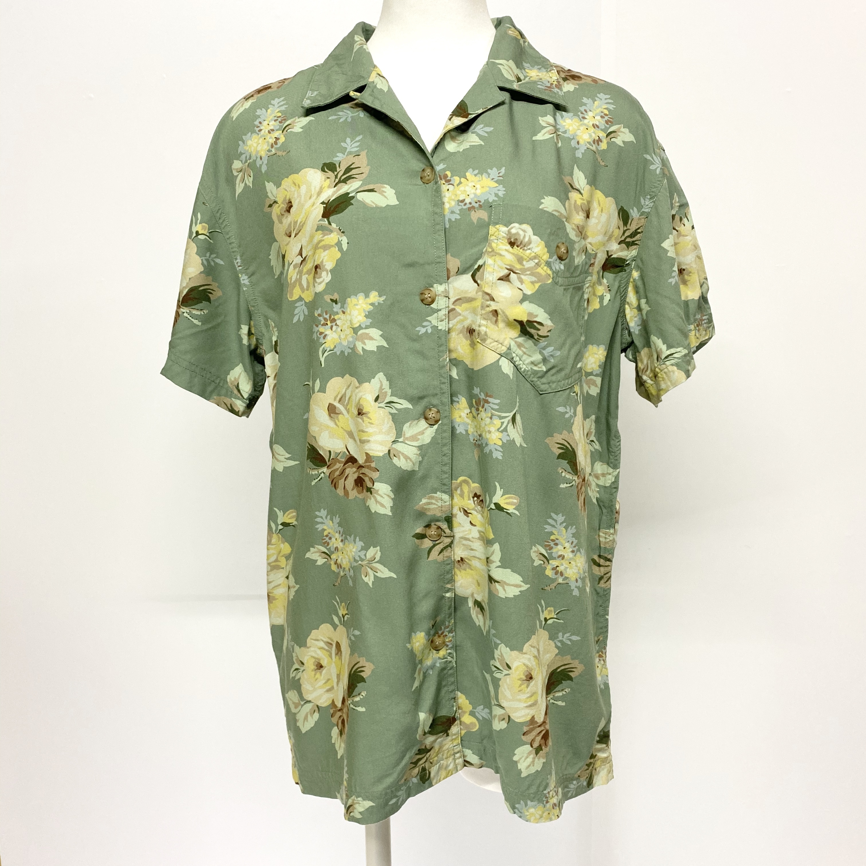 Liz Claiborne ピスタチオカラー 花柄 アロハシャツ ハワイアンシャツ 柄シャツ 開襟 オープンカラー 半袖 総柄 レーヨン レディースm 古着 半袖シャツ Cave 古着屋 公式 古着通販サイト 100時間限定all15 Off開催中