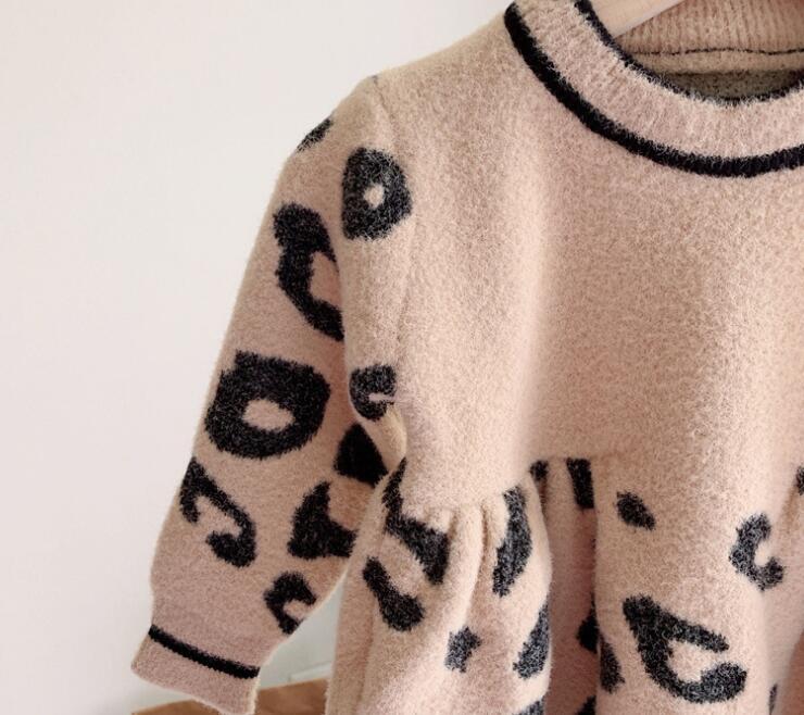 260 Onepiece 女の子 ニットヒョウ柄ワンピース 2色展開 韓国子供服 Orini