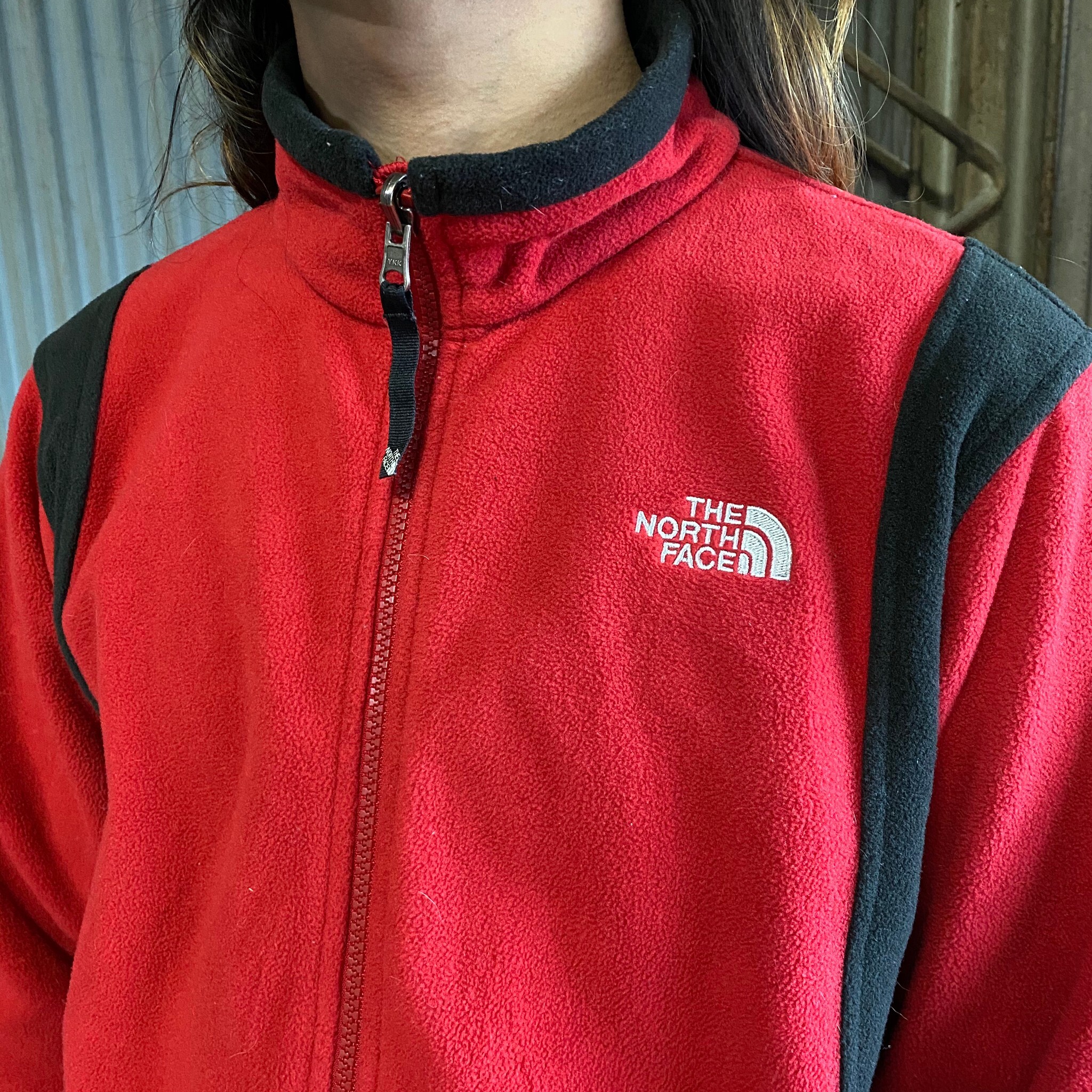 The North Face ザ ノースフェイス フリースジャケット キッズ企画 メンズs相当 レディース 古着 レッド ブラック 赤色 黒 アウトドアジャケット Sa50 Cave 古着屋 公式 古着通販サイト