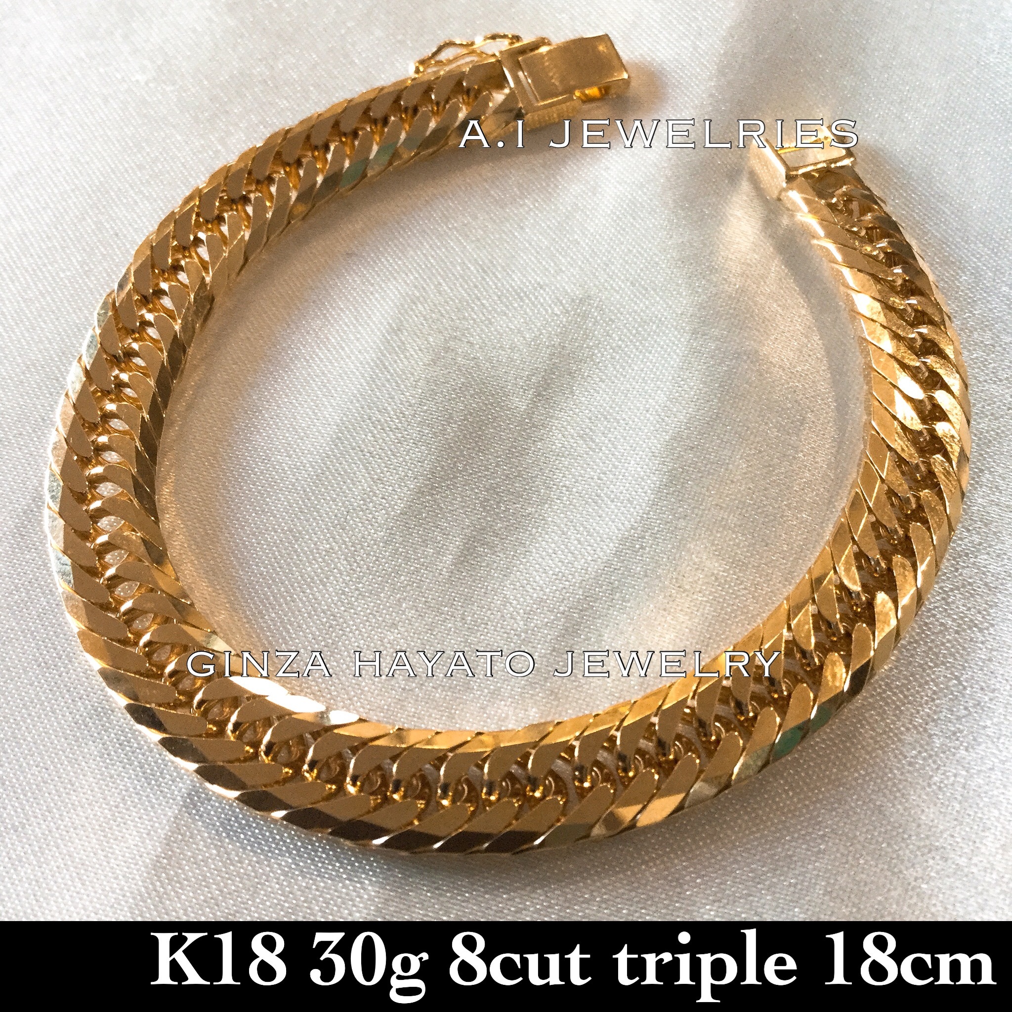 K18 18金 30g 18cm 8面トリプル 喜平 ブレスレット レディース 資産 新品 本物 金 A I Jewelries エイアイジュエリーズ