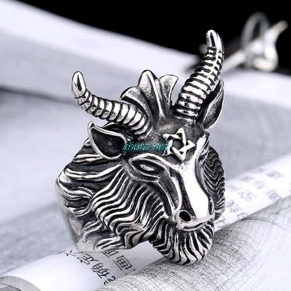 リング 指輪 メンズ 山羊 黒魔術 五芒星 悪魔 サタン バフォメット アニマル 羊 アンティーク ヴィンテージ 彫 やぎ シープ B系 デーモン ちゅらネット にふぇーでーびる