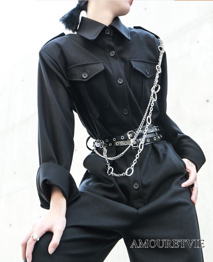 ワンピース ジャンプスーツ オールインワン つなぎ スタイリッシュ 黒 ブラック グレー モード系 ヴィジュアル系 1028 Amouretvie モレヴィ