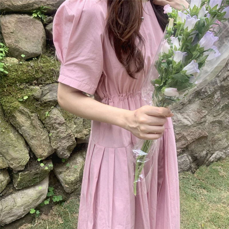 Mumuins 超可愛いピンクパフスリーブワンピース A0237 Mumuins