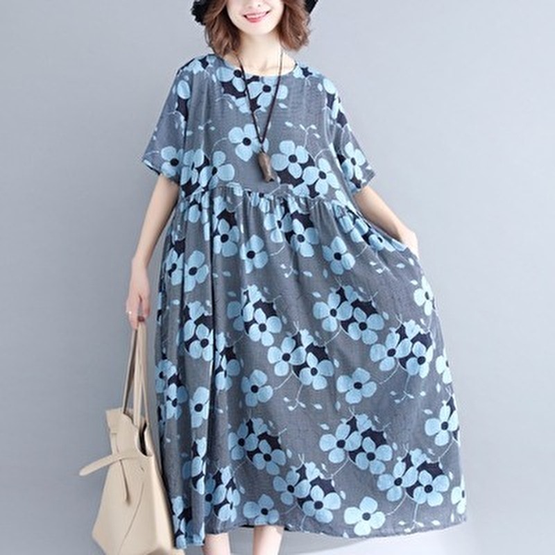 送料無料 大きいサイズ レディース 新作 ワンピース 綿 ロングワンピース 花柄 プルオーバー 体型カバー 春コーデ ゆったりワンピ コーデ 夏リゾート 夏コーデ 人気 激安 Hiro Stylish Shop