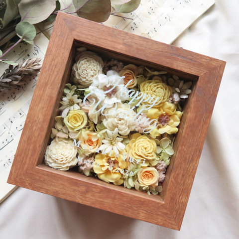 Order Square Wood Flowerframe 感謝のきもちをこめて ドライフラワー フラワーボックス ご両親贈呈品 ギフト Florilege