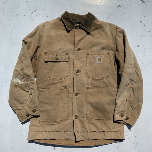 70 S Carhartt カーハート ブラウンダックカバーオール ワークジャケット ブランケット フェード プリントタグ Agito Vintage