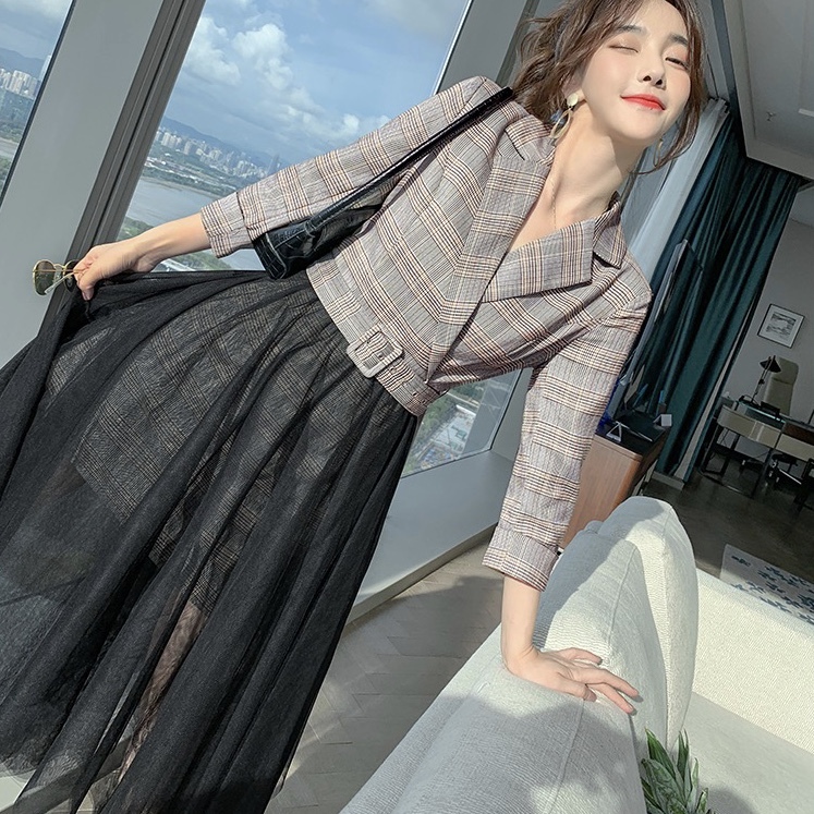 グレンチェックチュールドッキングワンピース Dahlia