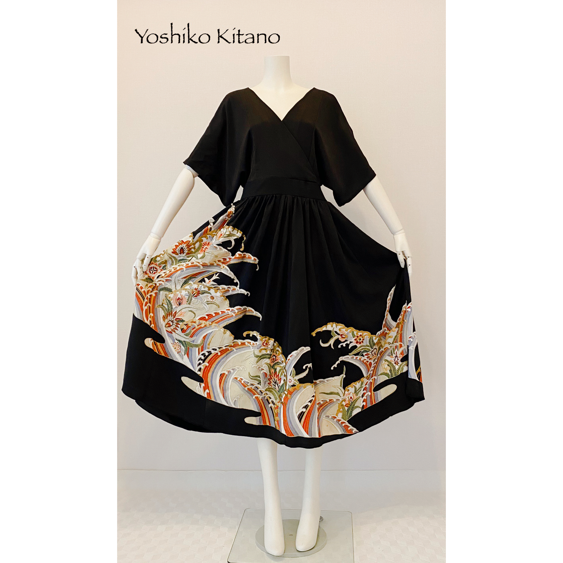 着物リメイクフレアワンピース Yoshiko Kitano
