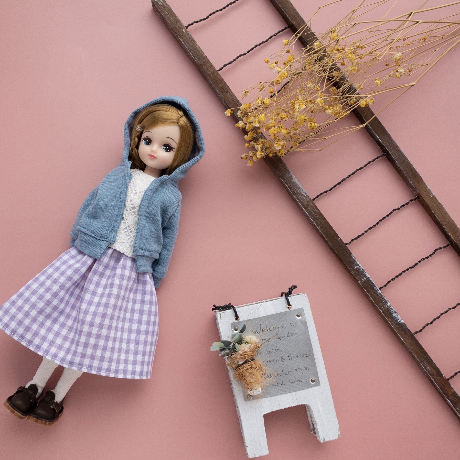 ３点セット パーカーコーデ ブルー紫 リカちゃん服 Dollkamiyu