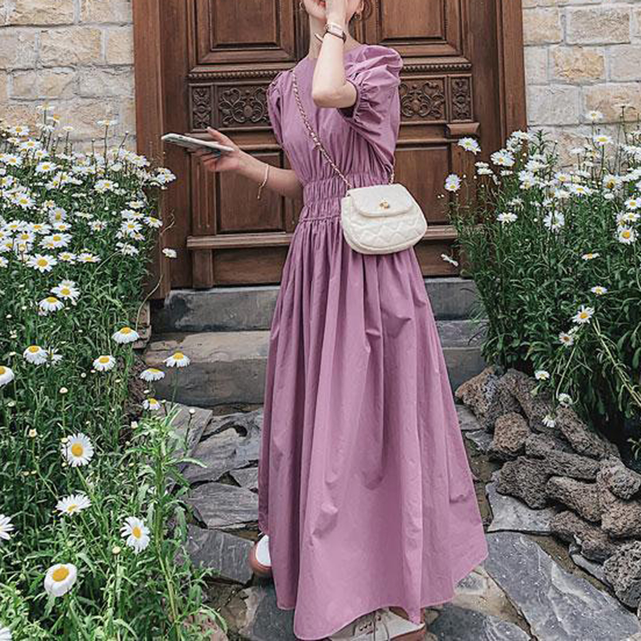 Al 326 パフスリーブ ウエストシャーリング マキシフレア ワンピース A Lot Of Love 公式