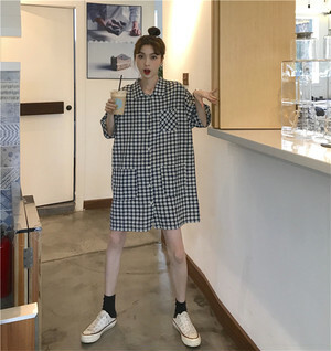 チェック 花柄 ミニワンピ羽織り ゆるかわ カジュアル シャツ ワンピース 4717 人気プチプラレディース韓国ファッション新作通販 Aliceholly アリスホーリー