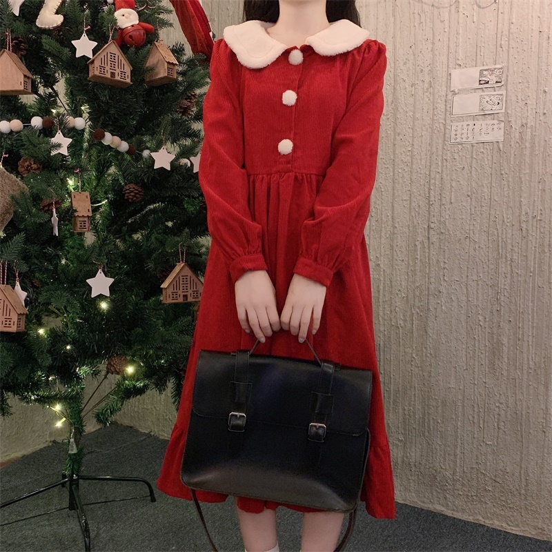 サンタコスプレ ワンピース ミモレ丈 クリスマス コスプレ サンタクロース サンタ 長袖 秋冬 レディース 赤 レッド ゆめかわ ゆめかわいい 可愛い かわいい デート ゆめかわガール