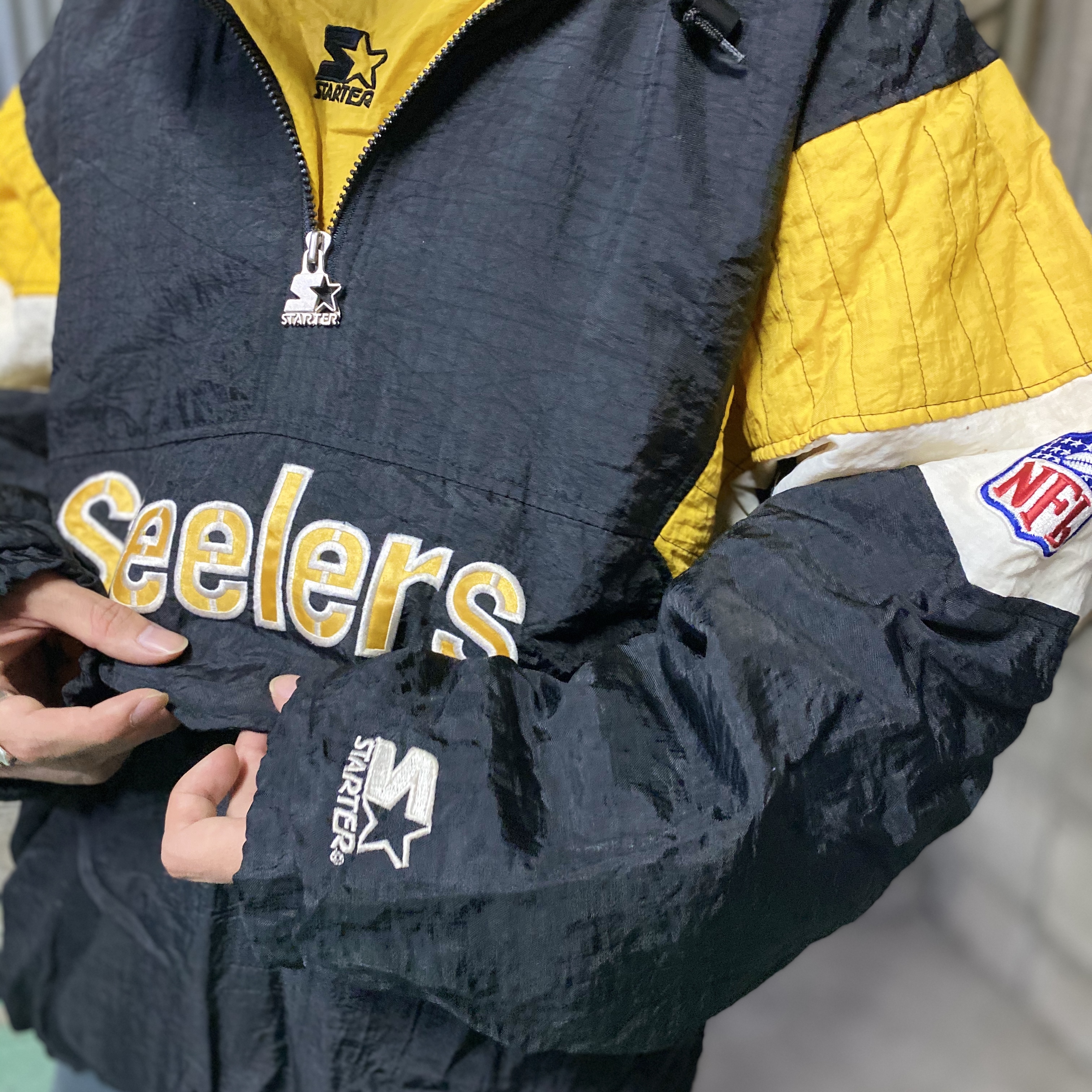 最新 NFL ナイロンジャケット ハーフジッププルオーバー スティーラー ...