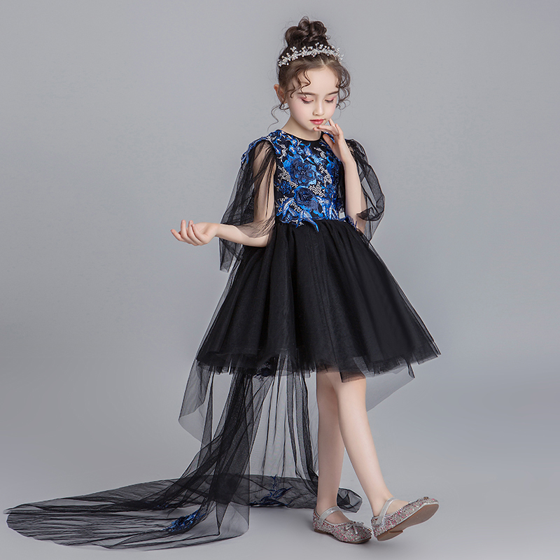 子どもドレス 子供ドレス キッズドレス ジュニア フォーマル用 ピアノ発表会 結婚式 入園式 卒業式 子供服 女の子 子供ワンピース レッド ラウンドネック ブラック 黒い 100 110 1 130 140 150 160 Elegant