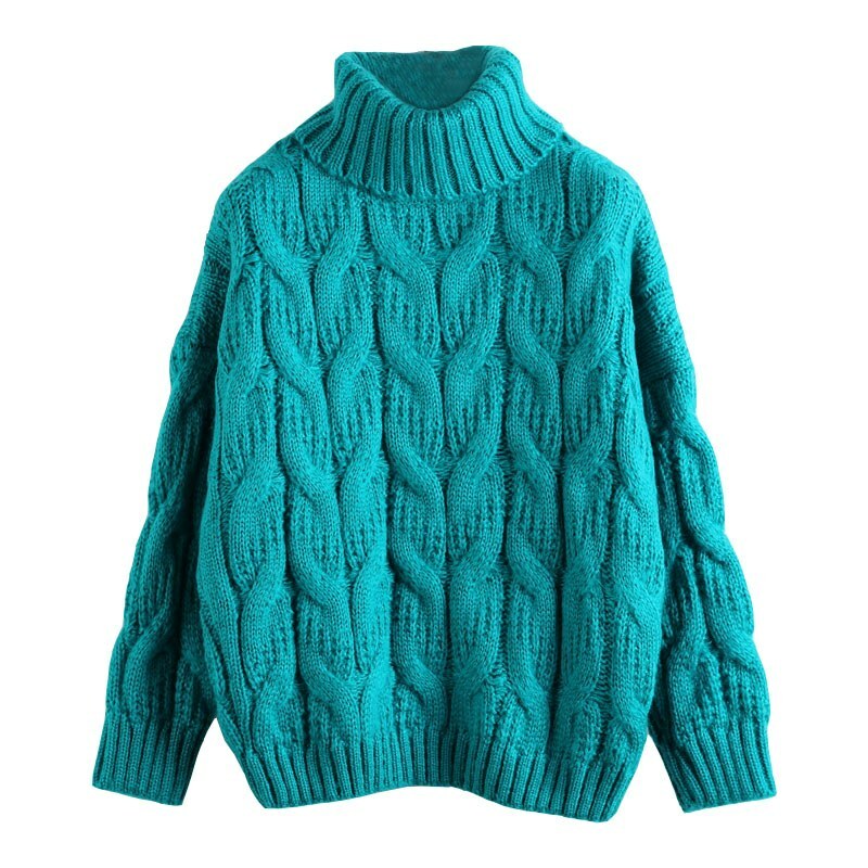 ニット セーター レディース トップス ニットソー ローゲージニット ケーブル 編み ハイネック タートルネック 色違い 厚い Happy Toon