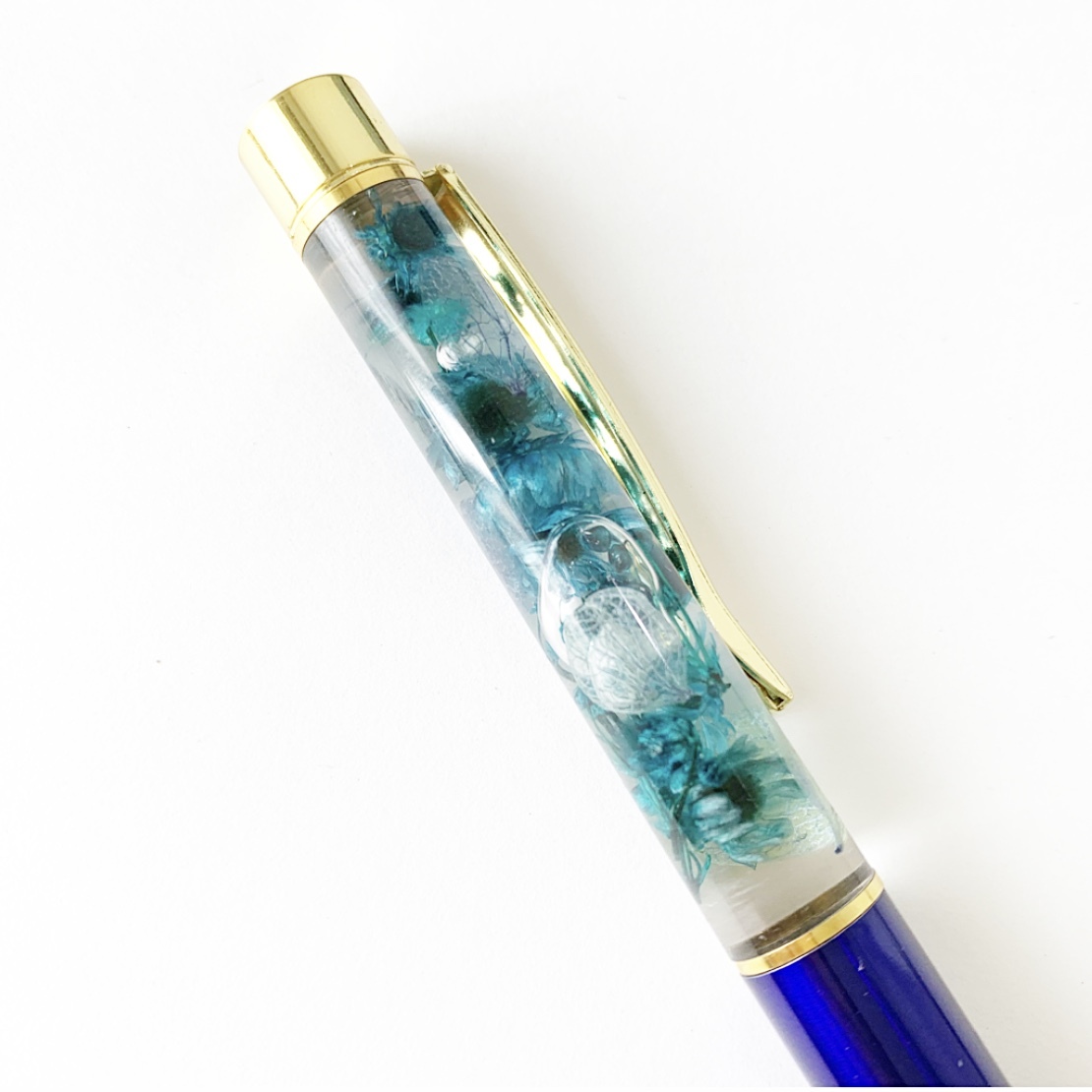 クリアケースラッピング付きハーバリウムペン 青 水色 Ohananomachi おはなのまち