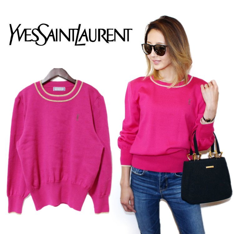 Ysl イヴサンローラン ヴィンテージ ロゴ刺繍ゴールドパイピングニット ピンク ヴィンテージシャネル等のブランド通販ならrilish Base店