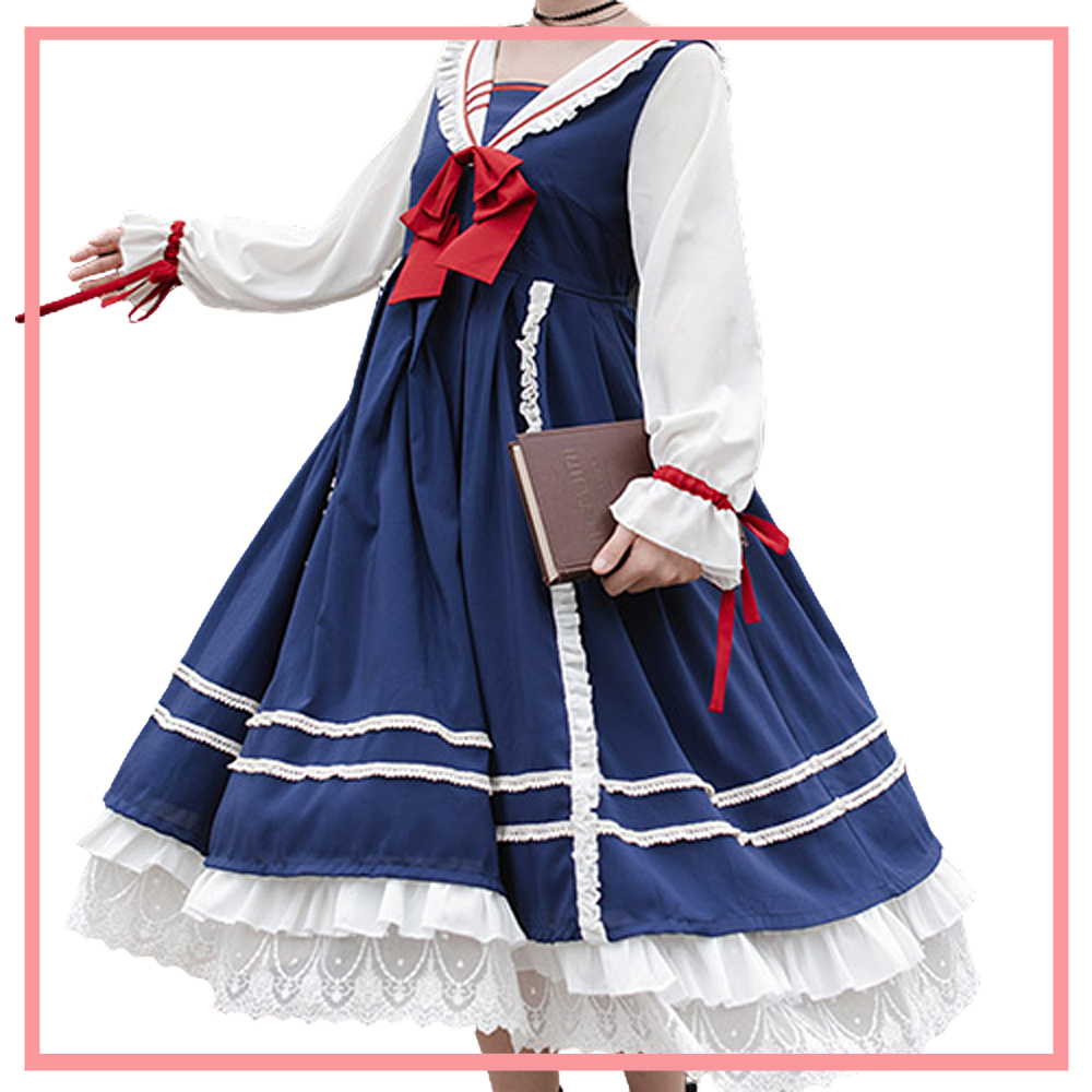 ロリィタネイビーセーラーカラーワンピース Black Lotus