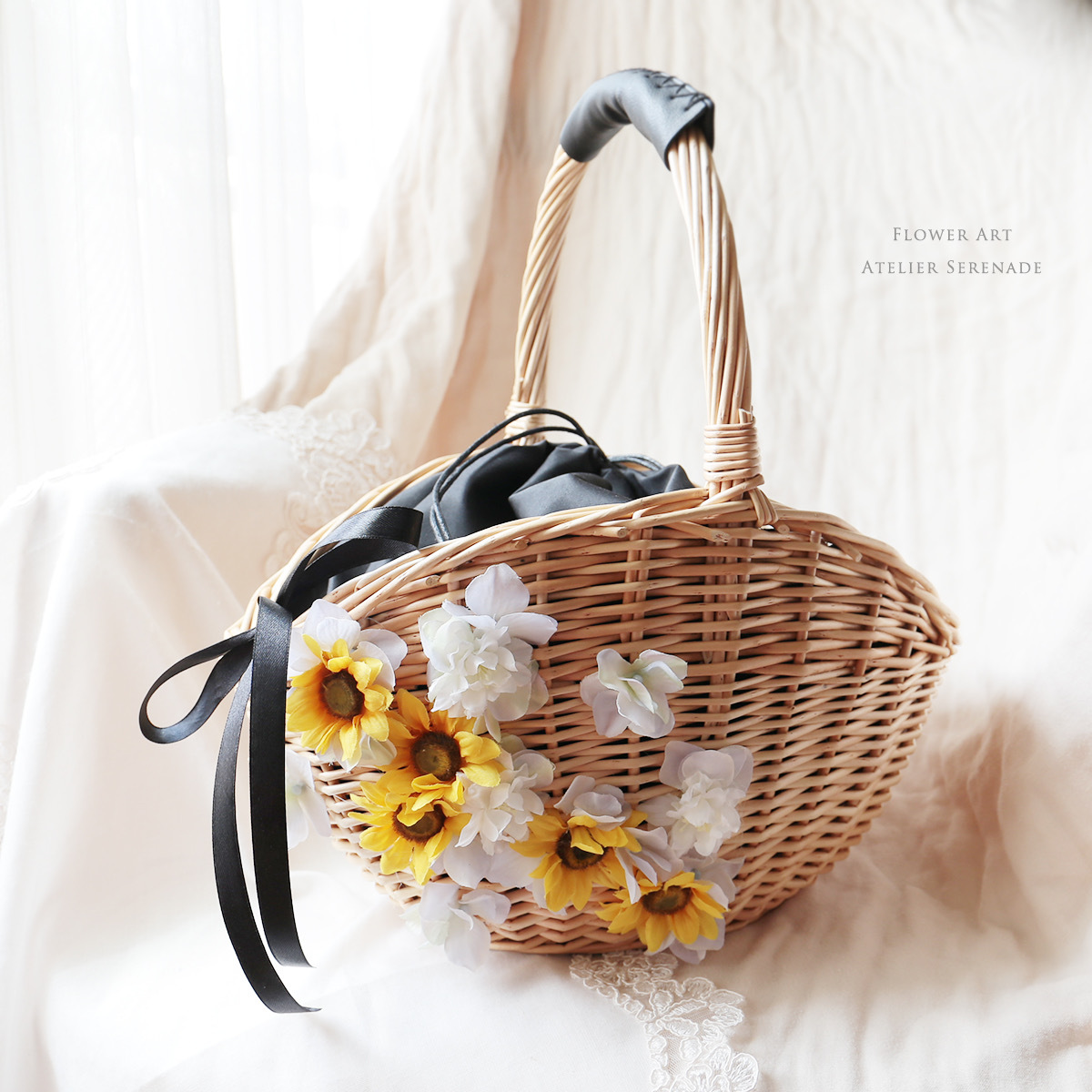 大人可愛い 向日葵のナチュラルかごバッグ Atelier Serenade ナチュラル 大人可愛いフラワー雑貨