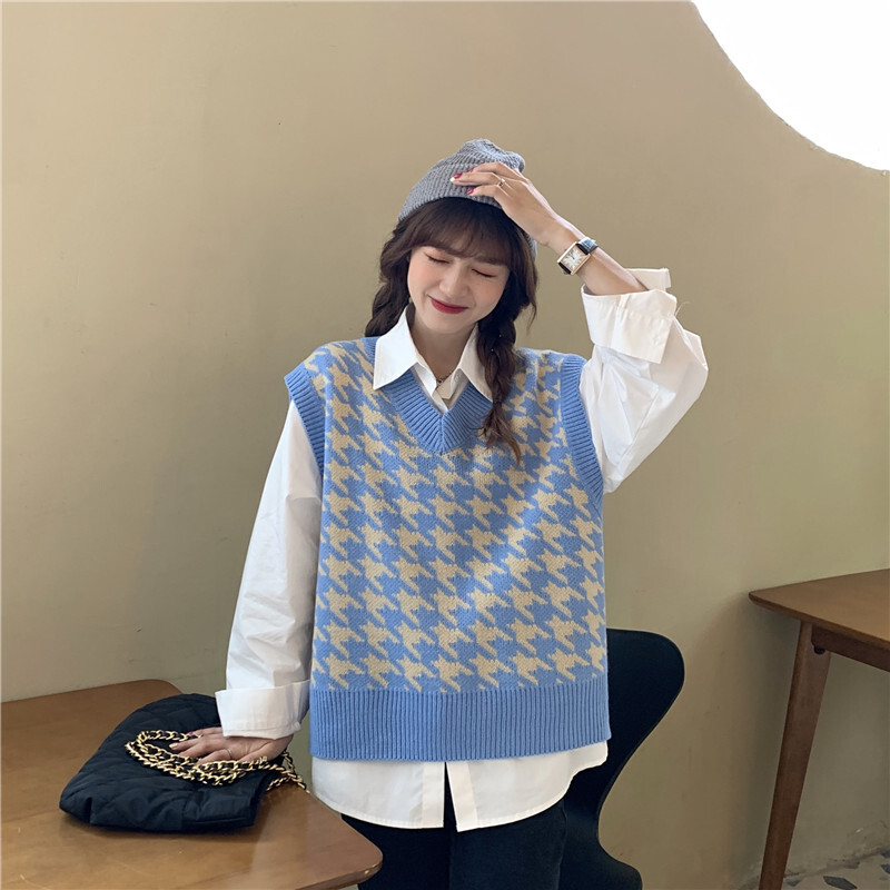 今季トレンド 大人気 千鳥格子柄ニットベスト 着回し抜群 ニットベスト ニットセーター N032 Rumina Select Shop