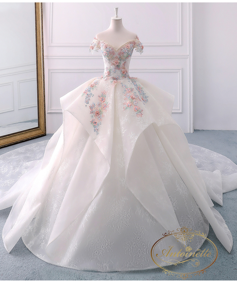 Ladies Wedding Dress White Long A Line Happy Ceremony 海外 花柄 ウエディングドレス ピンクホワイト かわいい Aライン Antoinette