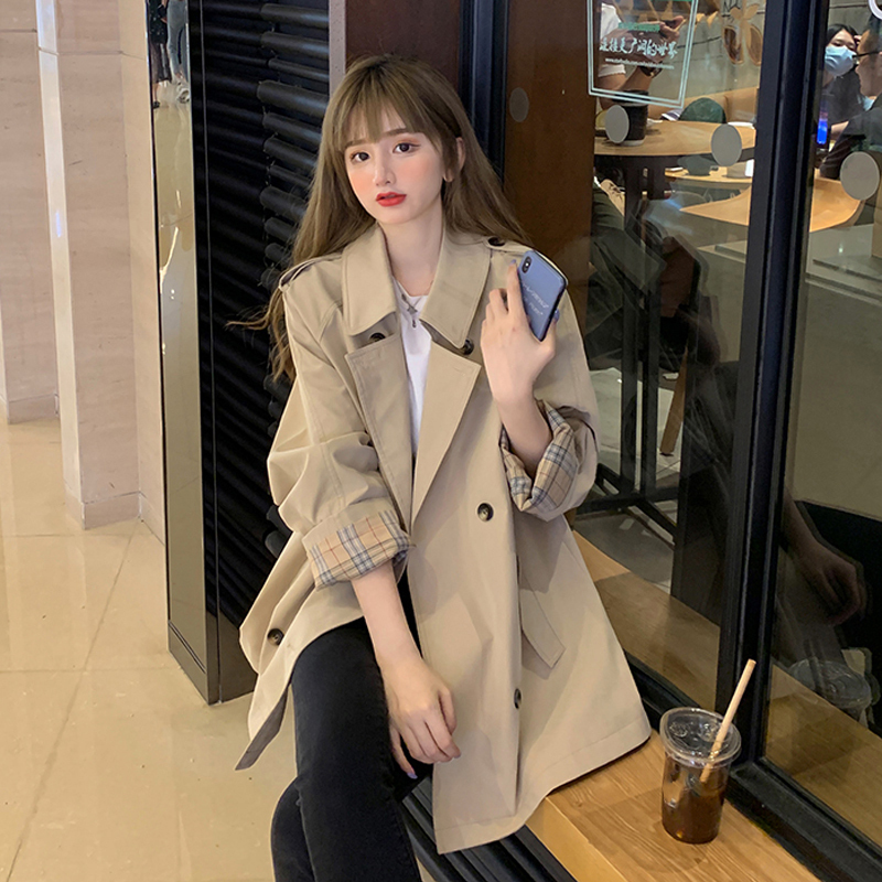送料無料 春の定番人気アイテム ライトアウター 袖チェック カジュアル トレンチコート Lamitte Deco トレンド 韓国ファッション ショップ