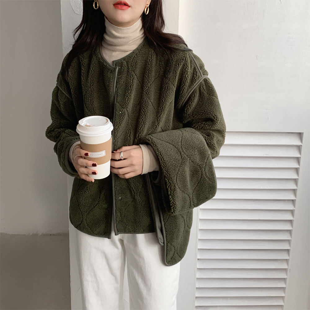 アウター ボア ブルゾン ジャケット カーキ 秋冬 もこもこ きれいめ カジュアル 大人可愛い 韓国ファッション Luluca 韓国 トレンドファッションluluca ルルカ