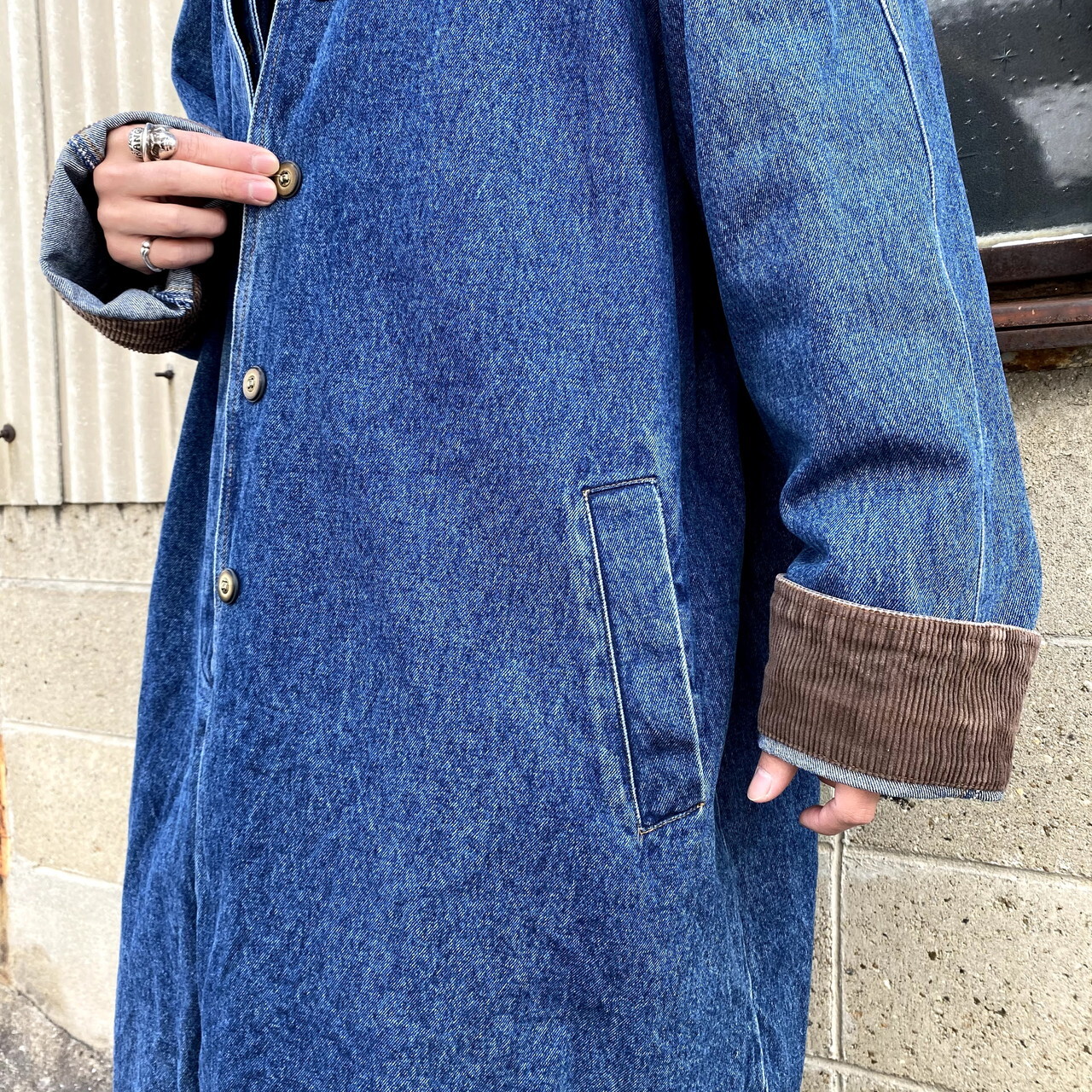 ビッグサイズ Silhouettes マキシデニムコート メンズ3xl相当 レディース企画 古着 濃色 ロングコート 大きいサイズ デニムジャケット Cave 古着屋 公式 古着通販サイト