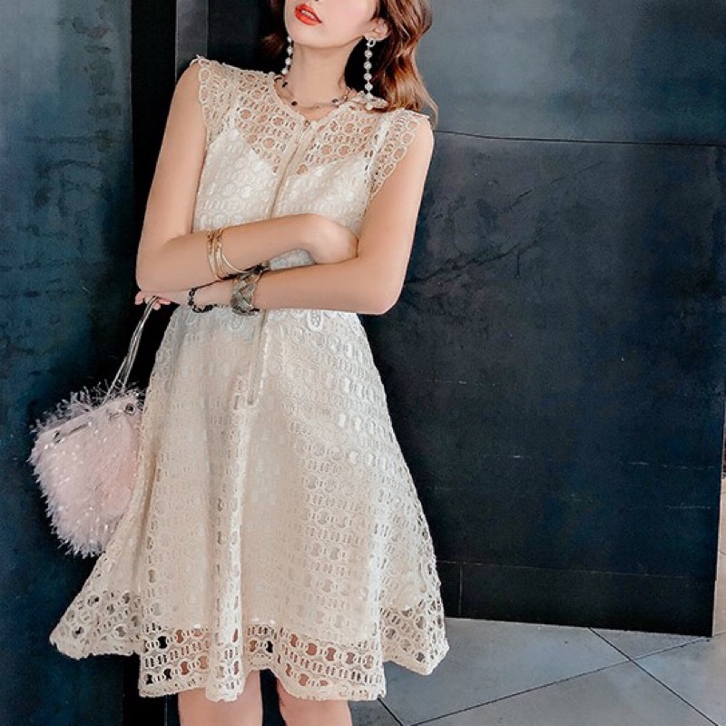 予約 Scallop Lace Nosleeve One Piece W1 443 Aelee