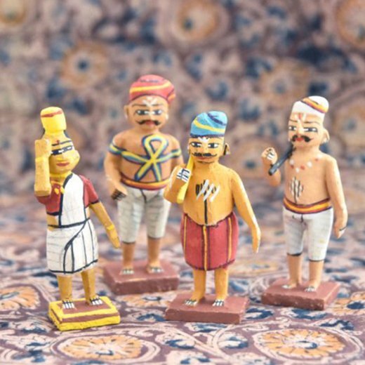 インドのおじさん 木製 ミニ人形 4人セット A Phnom プノン アジアのカラフル雑貨店