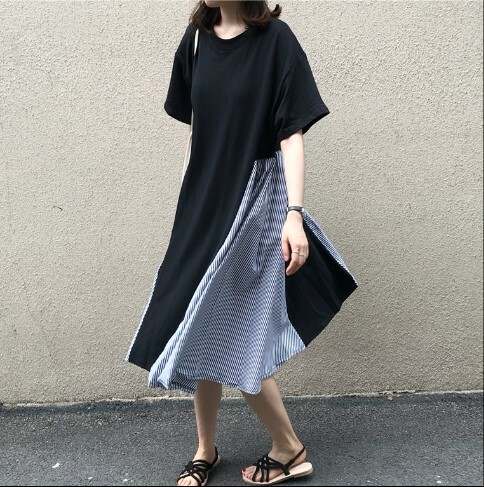 切り替えワンピース ロング ワンピース レディース ストライプ シャツ フレア シャツワンピース シンプルワンピース 夏 春 春夏 プチプラ レディースファッション通販 Yboueki