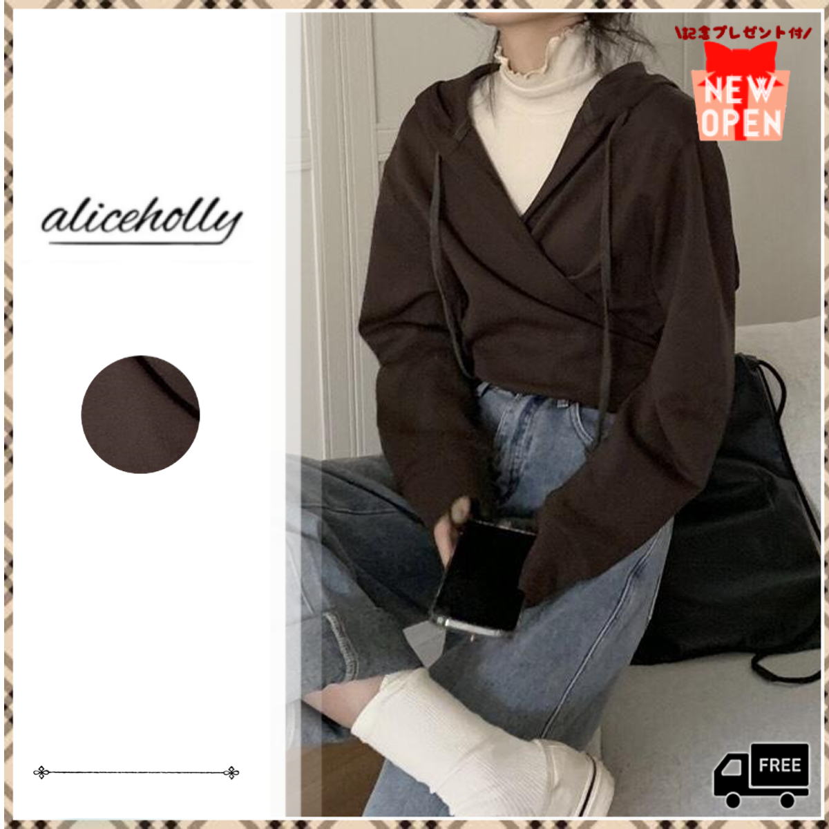 オルチャンファッション 韓国レディースファッション Ah0223 重ね着 フード リボン カシュクール パーカー トップス 送料無料 流行 オルチャンファッション 人気のプチプラ韓国レディースファッション新作通販 Aliceholly