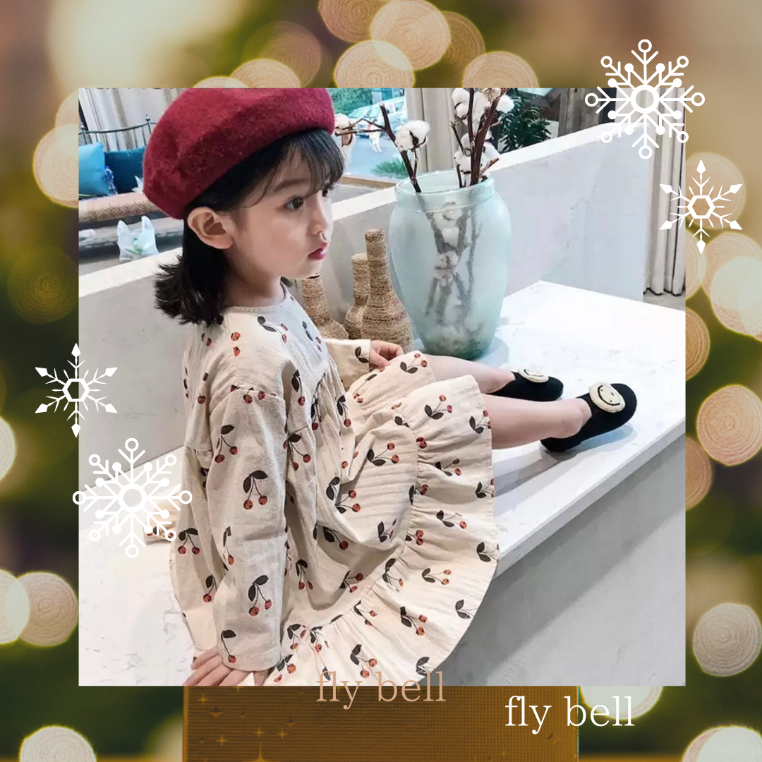 チェリーコットンワンピース 海外子供服 プチプラ ワンピース 女の子 キッズ 秋冬 韓国 ドレス 海外子供服 Fly Bell Import Select Shop