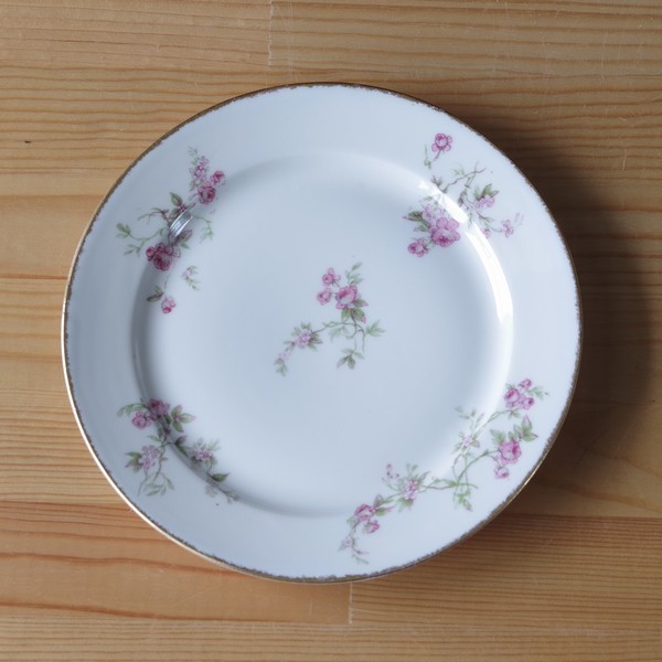 フランス製 アンティーク食器 Limoges Pl リモージュ ピンク薔薇 花柄 デザートプレート 19cm 1 La Porcelaine Limousine 陶器 ケーキ皿 Flohmarkt フローマルクト