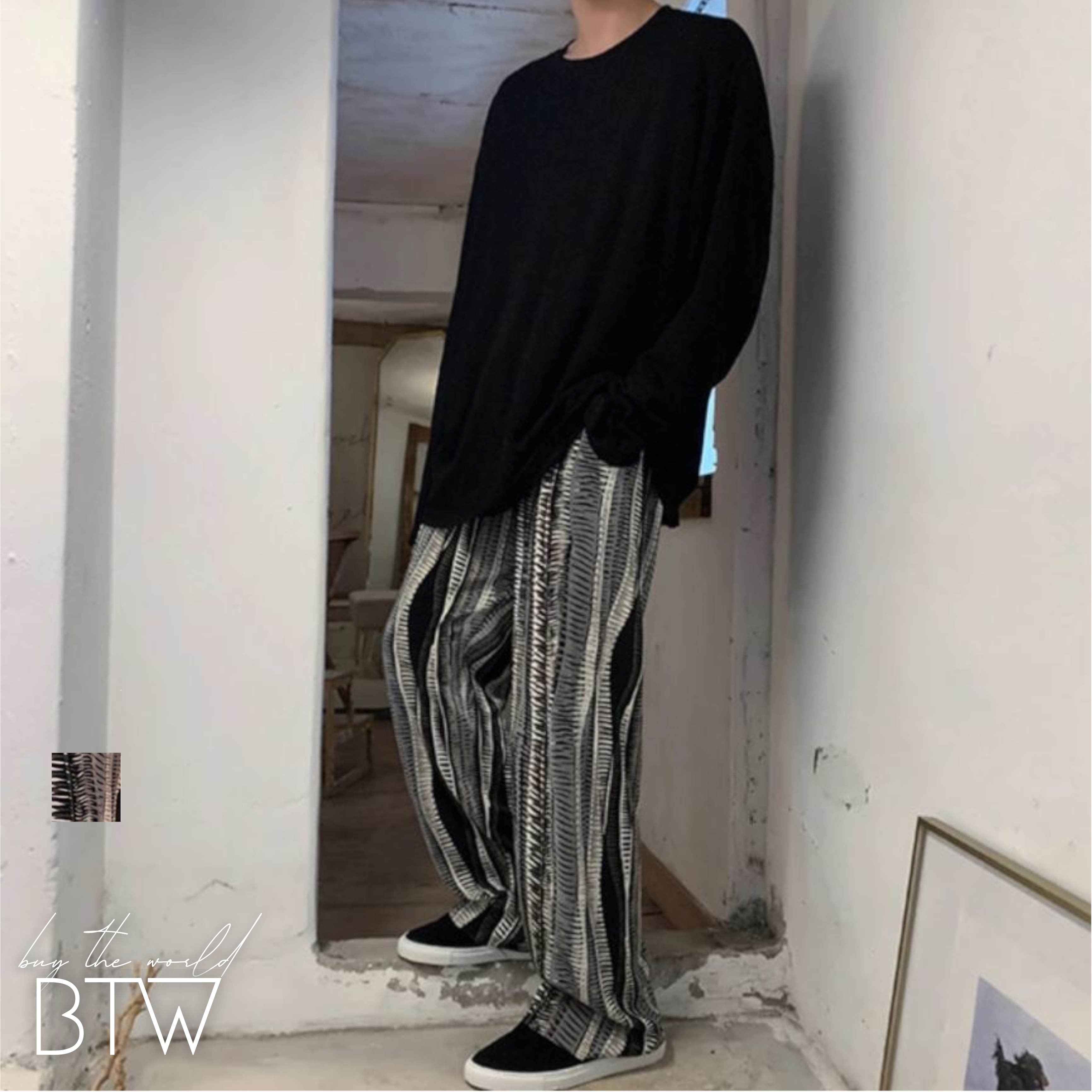 韓国メンズファッション 6 Sale 現品限り 特別価格 総柄 トレンドパンツ ストレート ドレープ フレアパンツ ワイドレグ カジュアルパンツ 韓国メンズ服 流行プチプラ韓国メンズファッション新作通販 Buy The World