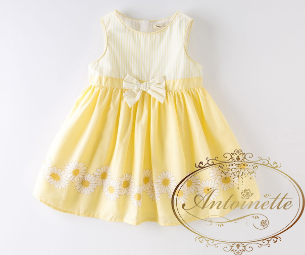 赤ちゃん 子供服 ドレス ワンピース Yellow 黄色 イエロー かわいい チュール 記念日 花柄 おんなのこ キッズ ノースリーブ Antoinette