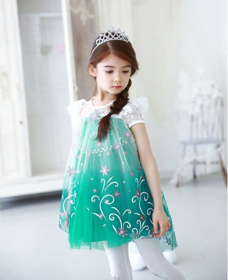 グリーン ピンク 半袖 ワンピース 花柄 エルサ アナ雪 ワンピ 女の子 可愛い 綺麗 グラデーション チュニックワンピース Antoinette