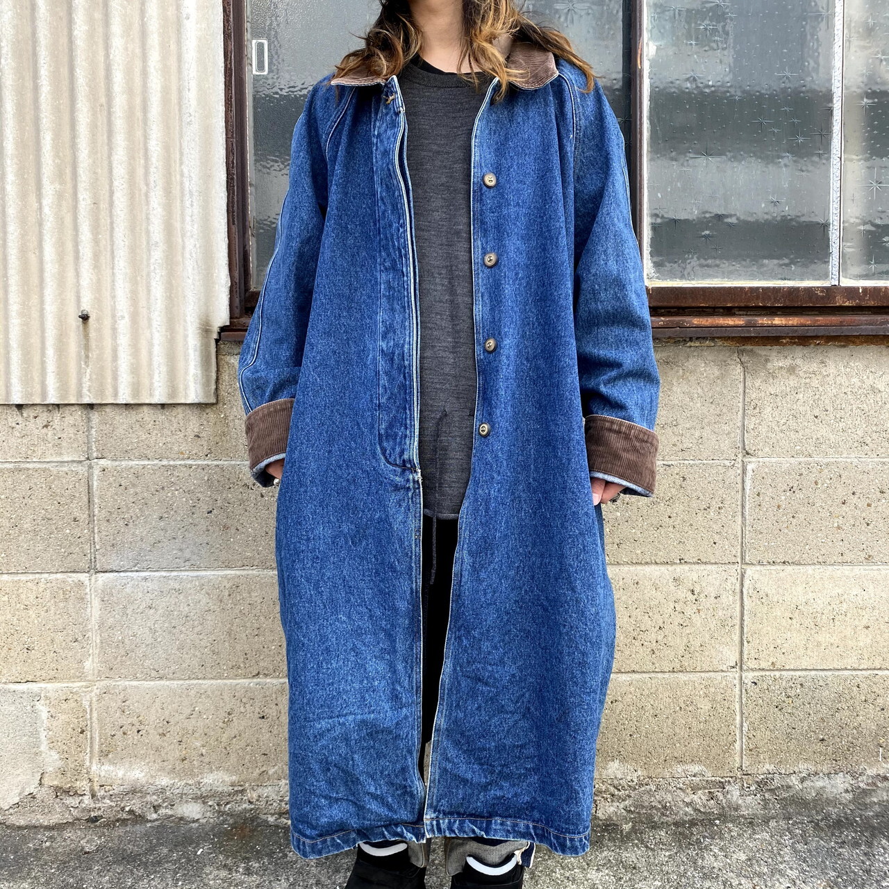 ビッグサイズ Silhouettes マキシデニムコート メンズ3xl相当 レディース企画 古着 濃色 ロングコート 大きいサイズ デニムジャケット Cave 古着屋 公式 古着通販サイト