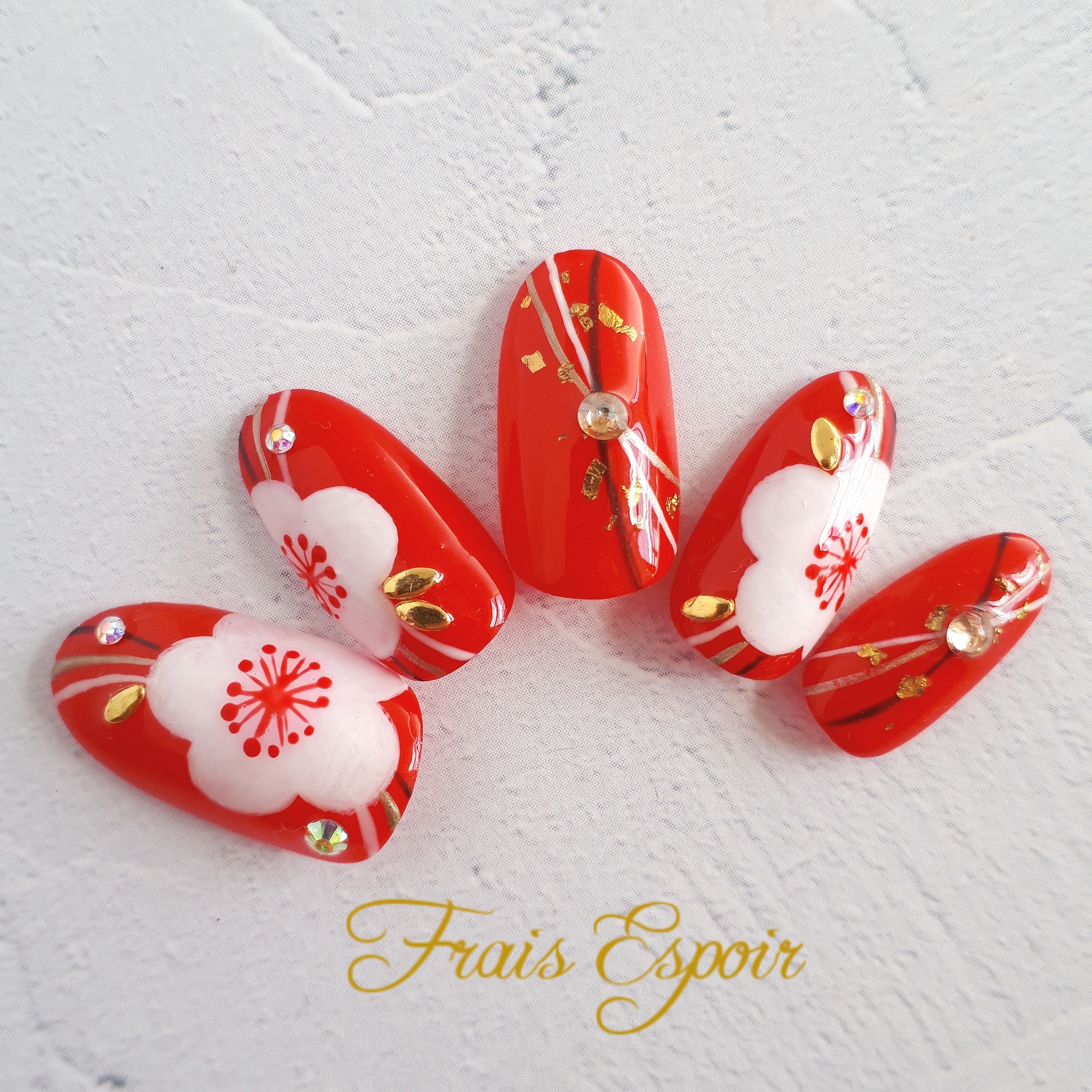 梅の和柄ネイル 和 成人式 和装 和柄 振袖 前撮り ブライダル 七五三 ネイルチップ Fraisespoir