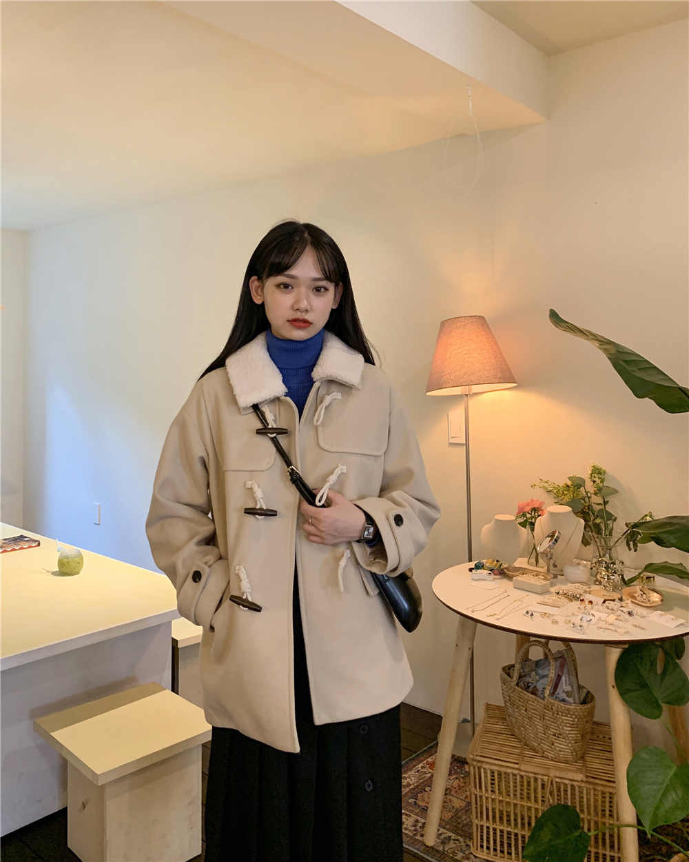 襟付きダッフルコート ジャケット コート 個性 ファッション レディース アウター 韓国 秋冬 A W コーデ 3色 Macaron