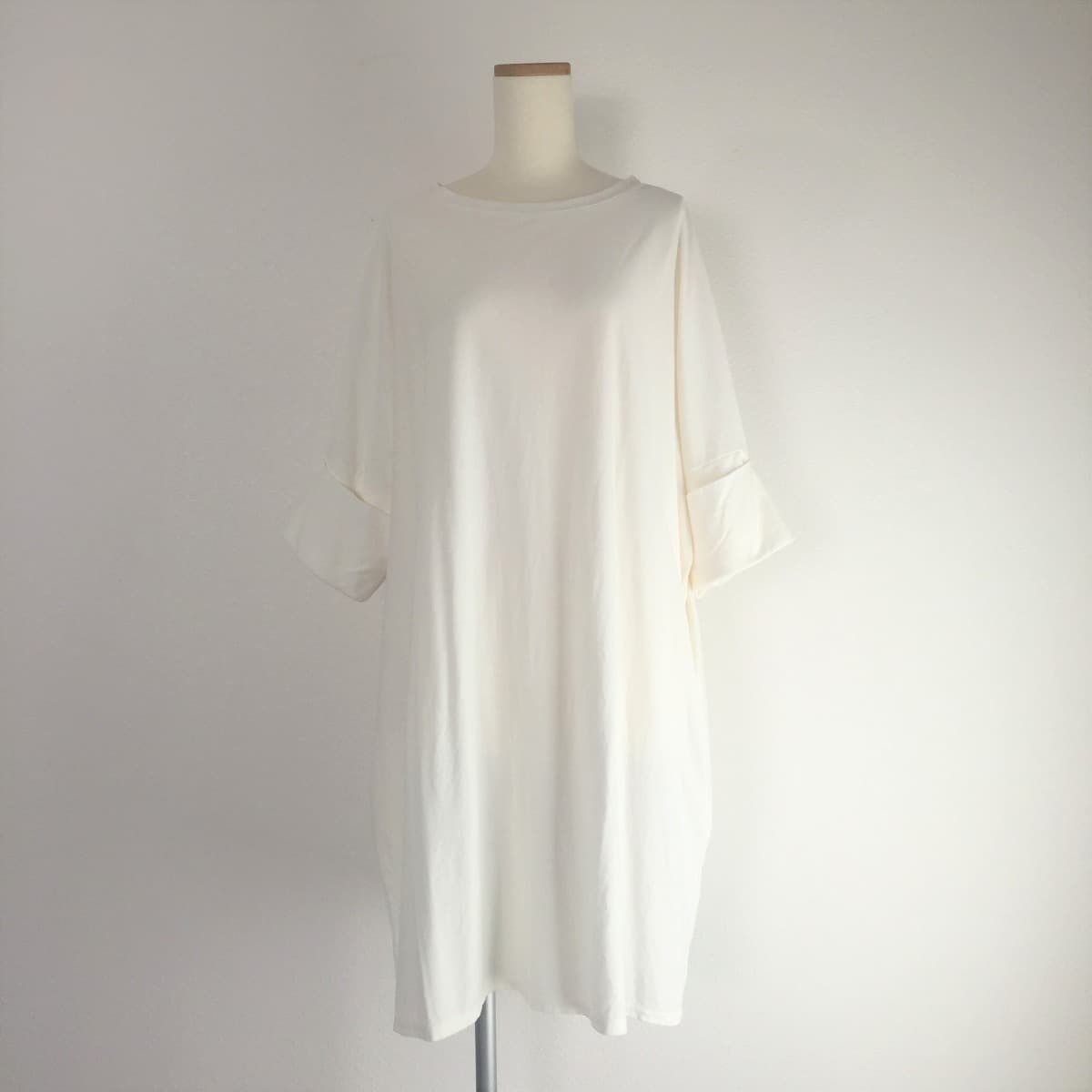 Ichi イチ コットンワイドスリーブtシャツワンピース ロングtシャツ ビッグシルエット ナチュラル 綿 5分袖 フクル ファッションブランドユーズドセレクトショップ