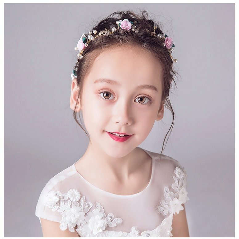 子どもカチューシャ フラワーティアラ ヘアバンド 子供用 フォーマル 髪飾り ヘアアクセサリー キッズ 結婚式 発表会 入園式 卒園式 ピンク 花柄 Elegant