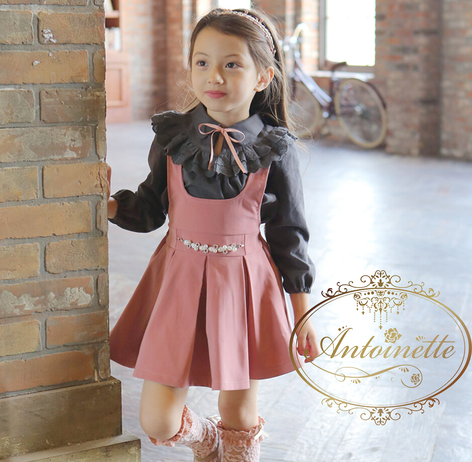 子供 韓国 服 秋服 フリル かわいい お嬢様 クラシカル リボン 長袖 ワンピース セットアップ Antoinette