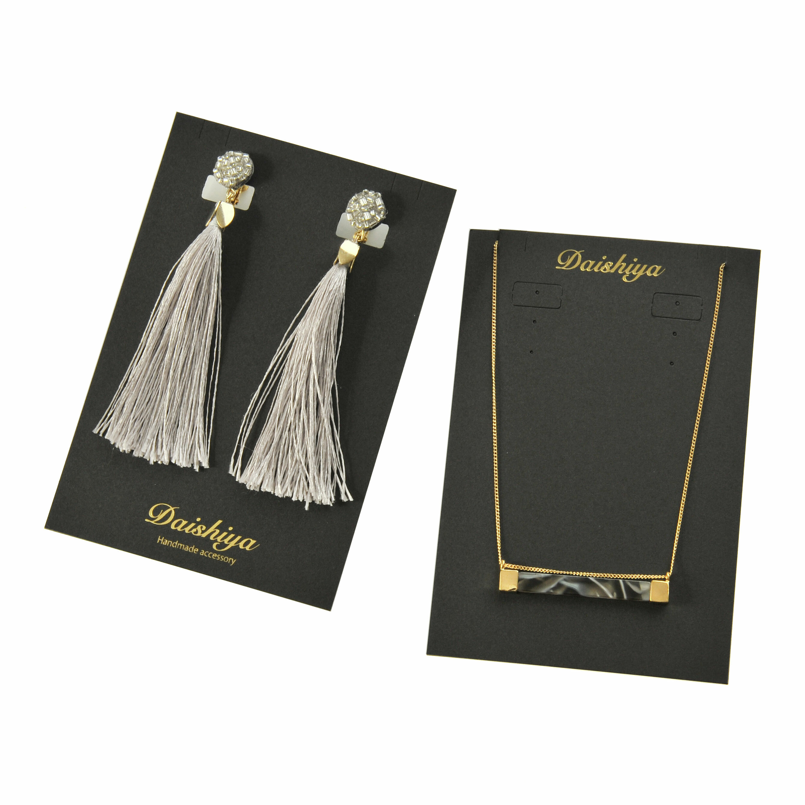 名入れ箔押し オリジナル台紙 大ぶり 黒 穴あり ピアス イヤリング ネックレス用 100枚 90 135mm Sd30 だいし屋