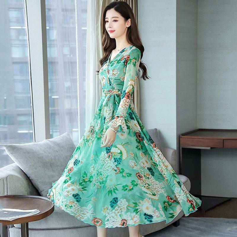 ワンピース レディース カシュクールワンピース 花柄ワンピース 大きいサイズ 長袖 ボタニカル ロング ワンピ 高見え 韓国服 Happy Toon