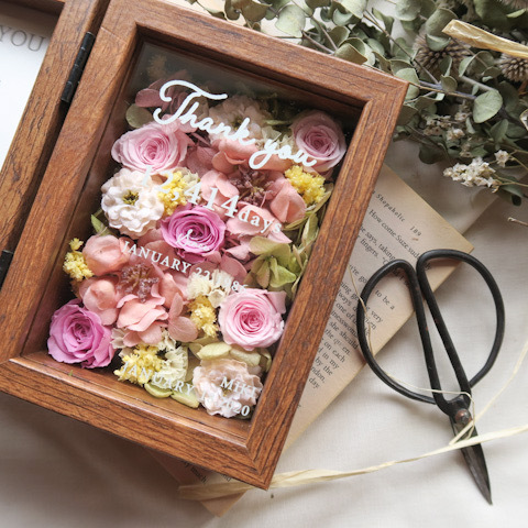 Order Thankyou Wood Glass Miniphotoframe 感謝のきもちをこめて プリザーブドフラワー フラワーボックス ご両親贈呈品 Florilege