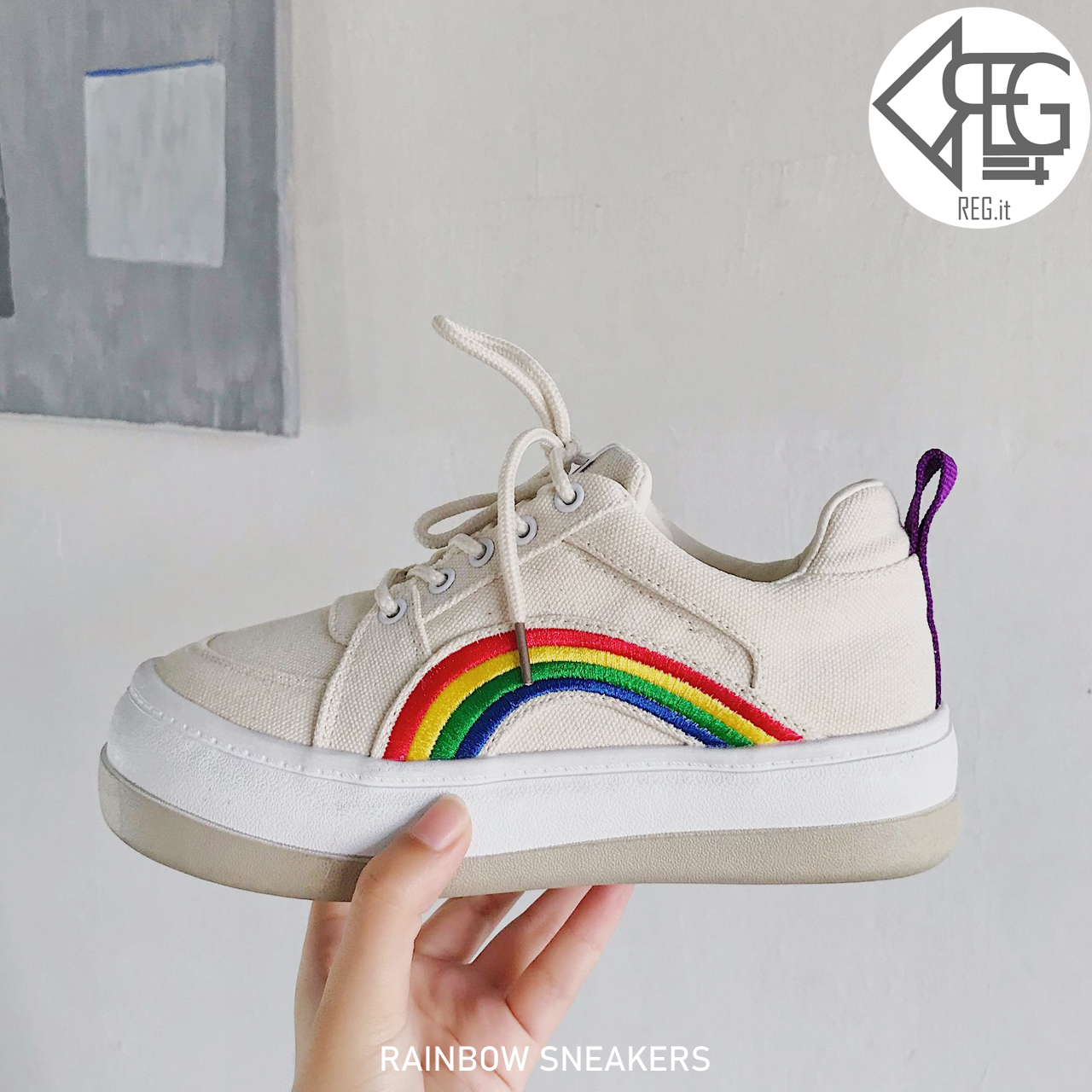 Regit 即納 Rainbow Sneakers 韓国 靴 スニーカー レインボー くつ 履きやすい 10代 代 プチプラ かわいい カジュアル 映える ネット通販 Regit