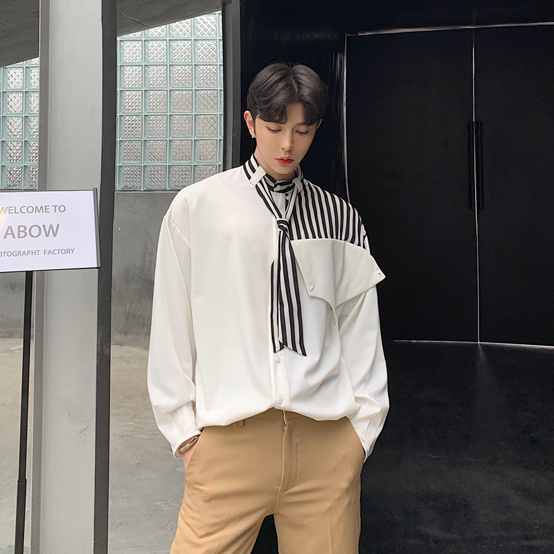 ストライプストリートネクタイドレスシャツ 韓国メンズファッション輸入専門bt Style
