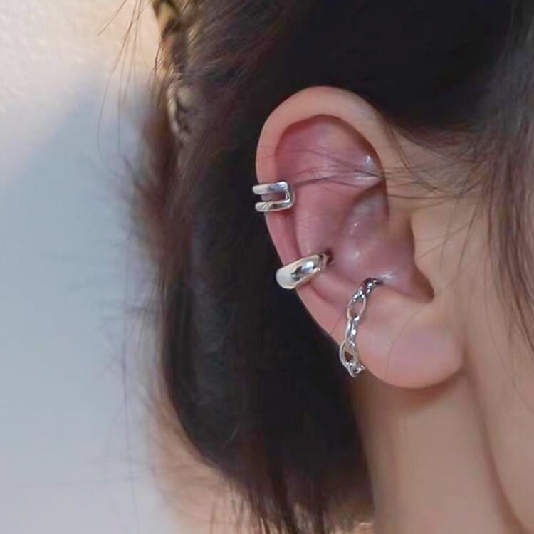 送料無料 クールに決まる 3個セット イヤーカフ リング 2重リング チェーン アクセサリー 大人っぽ カジュアル 小物 Lamitte Deco トレンド 韓国ファッション ショップ