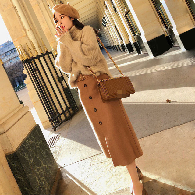 シャギーニット フロントボタンタイトスカートc0569 Chery